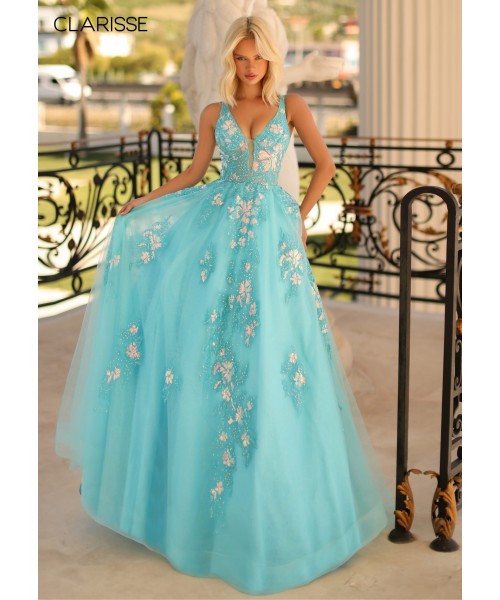 Clarisse 810456 Sheer Sequin Floral Ball Gown