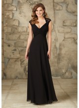 Lace and Chiffon Morilee Bridesmaid Dress with Cap Sleeves and Keyhole Back