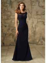 Beautiful Lace and Chiffon Morilee Bridesmaid Dress with Illusion Neckline