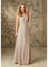 Chiffon Morilee Bridesmaid Dress with Embroidery Detail on Illusion Neckline