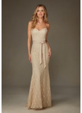 Elegant Beaded Lace Morilee Bridesmaid Dress with Spaghetti Straps
