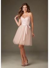 Ballerina Style Short Morilee Bridesmaid Dress in Tulle with Embroidery and Beading