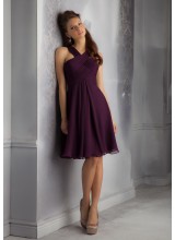 Short Luxe Chiffon Morilee Bridesmaid Dress with Draped and Crossed Neckline