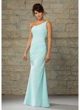 Full Length Luxe Chiffon One Shoulder Morilee Bridesmaid Dress with Draping