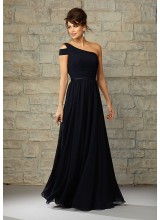 Luxe Chiffon Morilee Bridesmaid Dress with One Shoulder Neckline