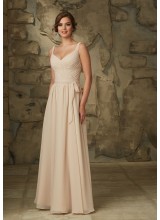 Romantically Draped Luxe Chiffon Morilee Bridesmaid Dress with V-Neck and V-Back