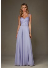 Long Chiffon with Beading Morilee Bridesmaid Dress with Cap Sleeves