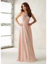 Chiffon Bridesmaids Dress with Embroidery and Beading on Bodice