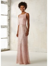 Fitted Bridesmaids Dress with Pattern Sequins on Mesh