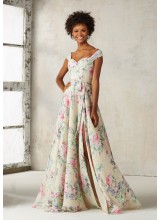 Chiffon Bridesmaids Dress with Off-the-Shoulder V-neck