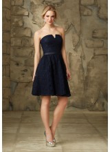 Classic Knee Length Lace Morilee Bridesmaid Dress with Notched Neckline
