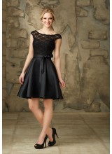 Lace and Satin Morilee Bridesmaid Dress with Low Back and Illusion Neckline