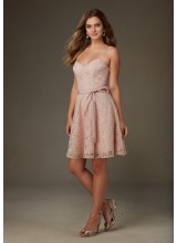 Delicately Beaded Lace Morilee Bridesmaid Dress with Spaghetti Straps