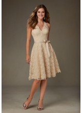 Romantic Lace Morilee Bridesmaid Dress with Illusion Back and Matching Satin Tie Sash