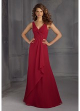 Chiffon Morilee Bridesmaid Dress with V Neck and Twist Knot Bodice