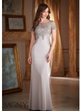 Elaborately Beaded Embroidery on Silky Crepe Morilee Evening Dress