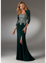 Silky Crepe Evening Gown with Beading and Embroidery