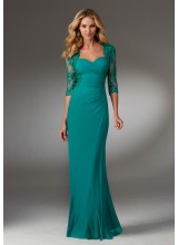 Stretch Mesh Social Occasion Dress with Beaded 3/4 Sleeves