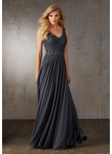 Chiffon Evening Gown with Embroidery and Beading on Bodice