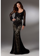 Lace Evening Gown with Beading and Matching Lace Jacket