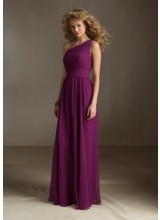 Morilee One Shoulder Luxe Chiffon Dress with Pleated Bodice