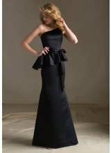 One Shoulder Satin Morilee Bridesmaid Dress with Peplum and Matching Tie Sash