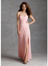 Long Chiffon Morilee Bridesmaid Dress with Side Slit and Beaded Brooch Detail