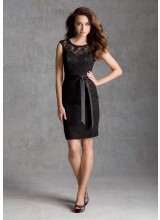 Form Fitting Illusion Neckline Lace Morilee Bridesmaid Dress with Satin Tie Sash