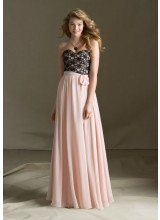 Full Length Lace and Chiffon Morilee Bridesmaid Dress with Matching Chiffon Tie Sash and Sweetheart Neckline