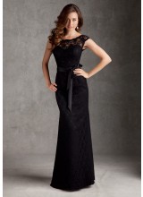 Deep V-Back Lace Morilee Bridesmaid Dress with Satin Tie Sash